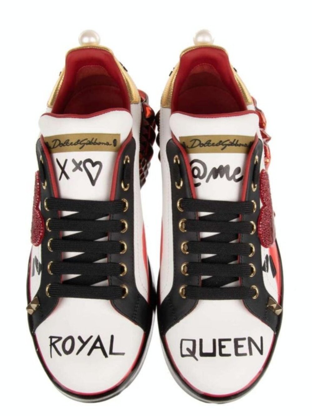 Dolce & Gabbana Royal Queen Portofino Sneakers Rare Collectible Heart Pearl